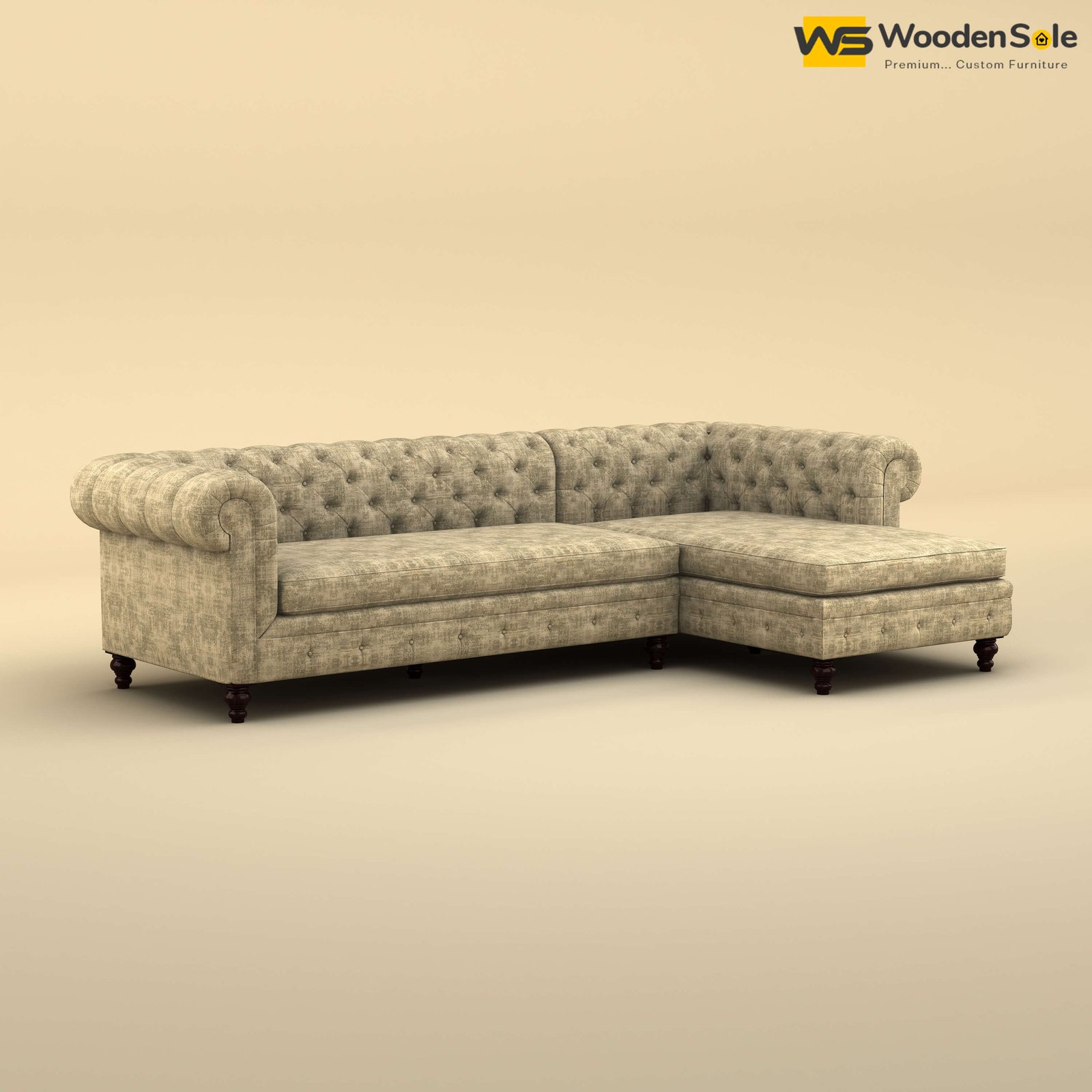 Maharaja L Shaped Sofa (Cotton, Patchy Cream)