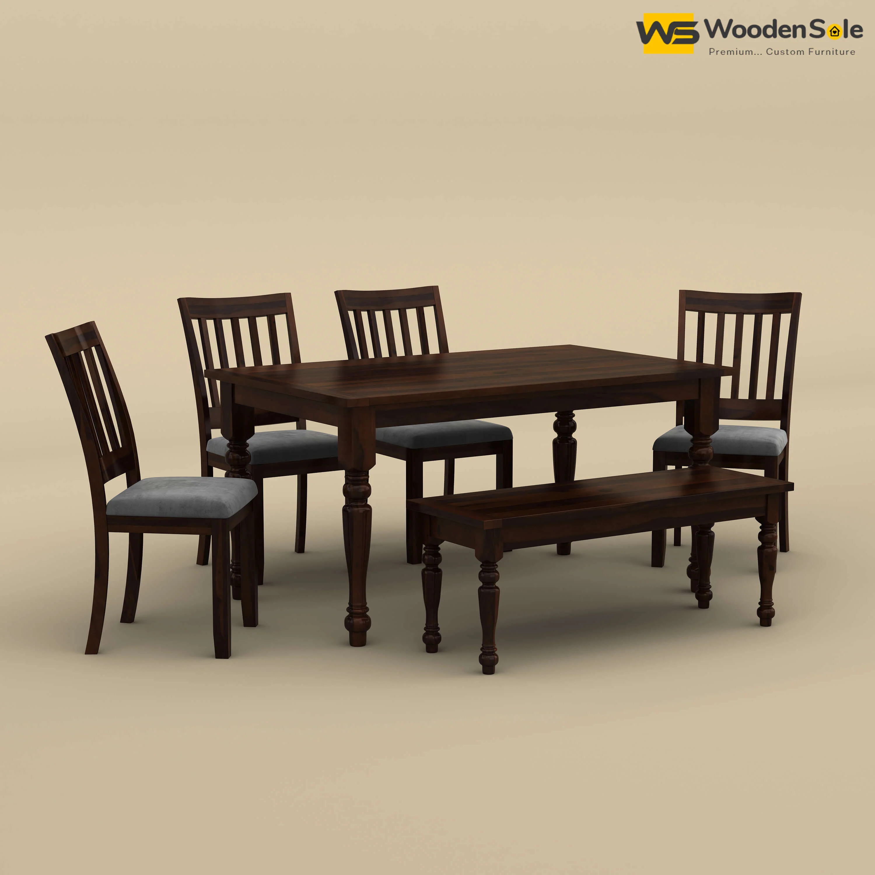 Martha 6 Seater Dining Table Set with Bench (Walnut Finish)