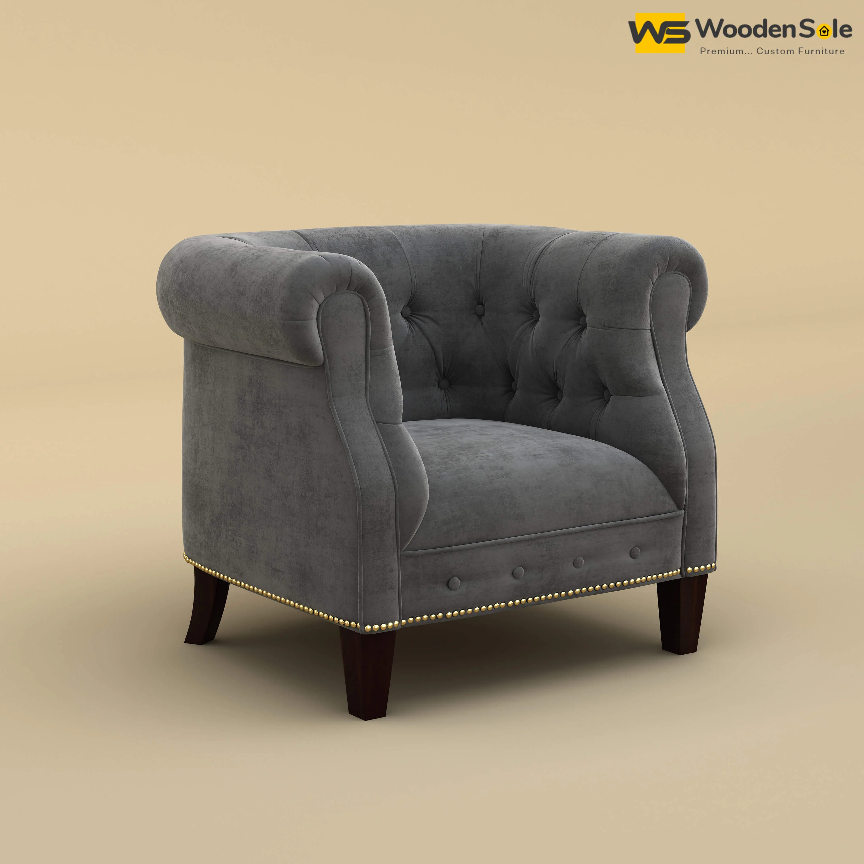 Olivia Wing Chair (Velvet, Charcoal Gray)