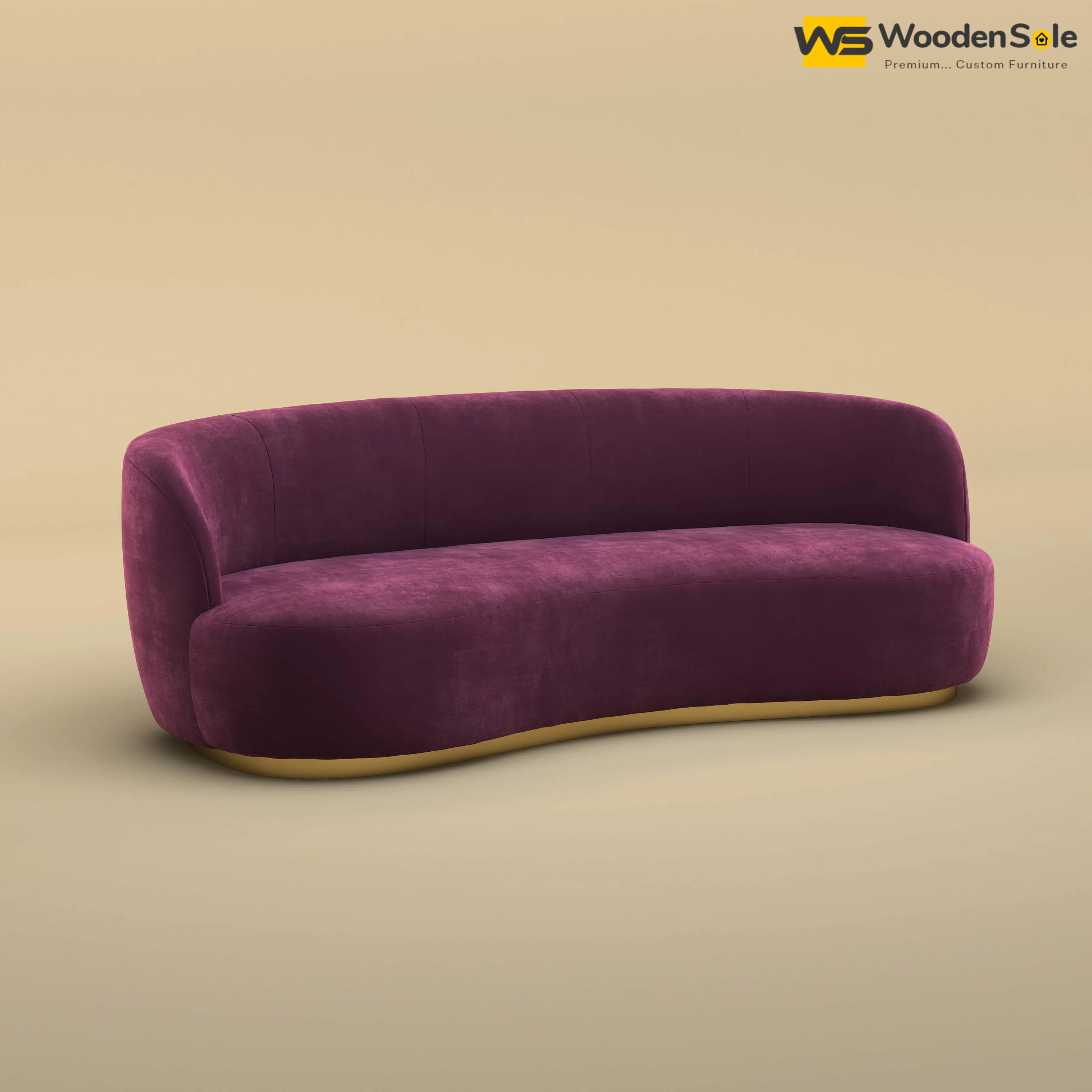 Rene Curved Modern 3-Seater Sofa (Velvet, Dark Purple)