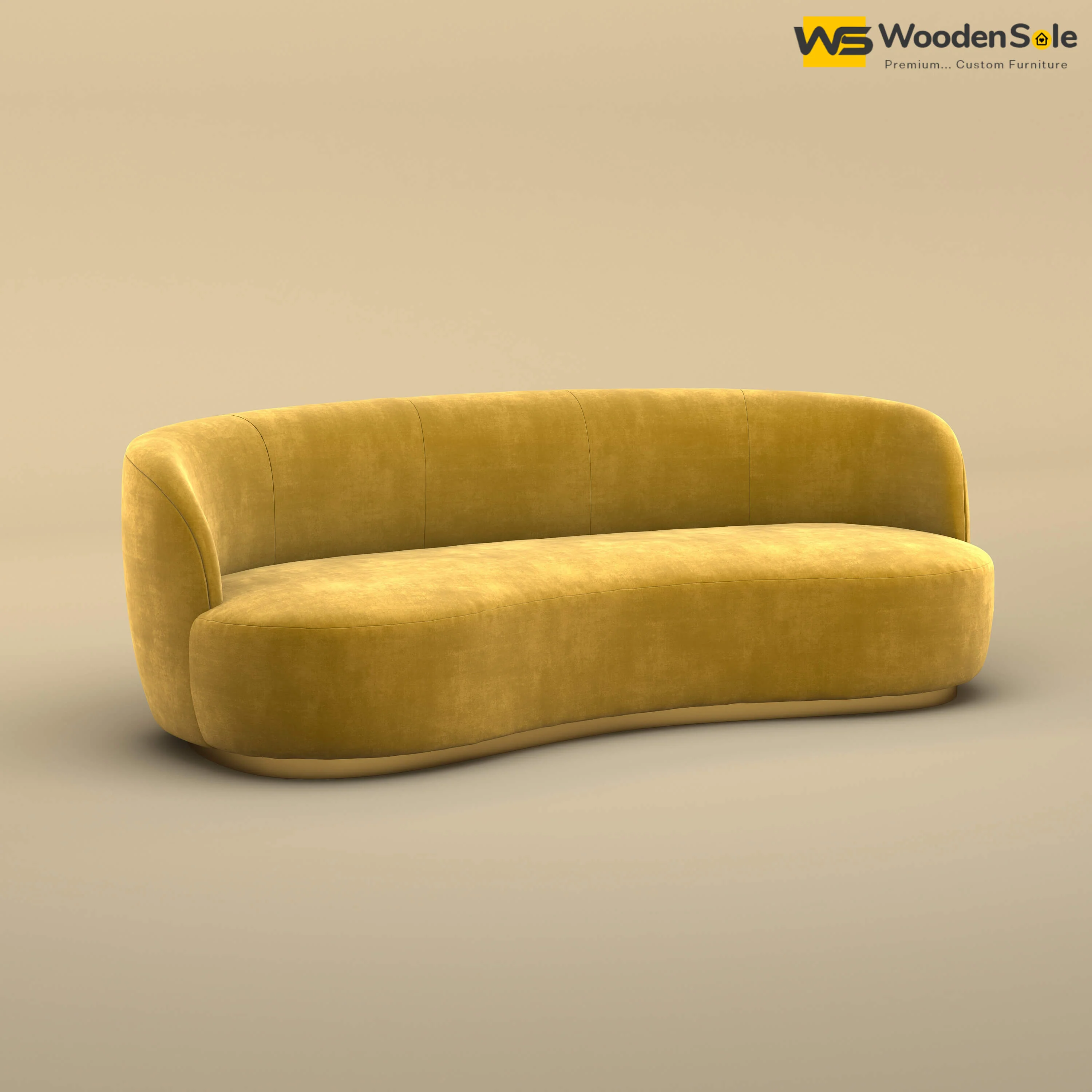 Rene Curved Modern 3-Seater Sofa (Velvet, Mustard Yellow)