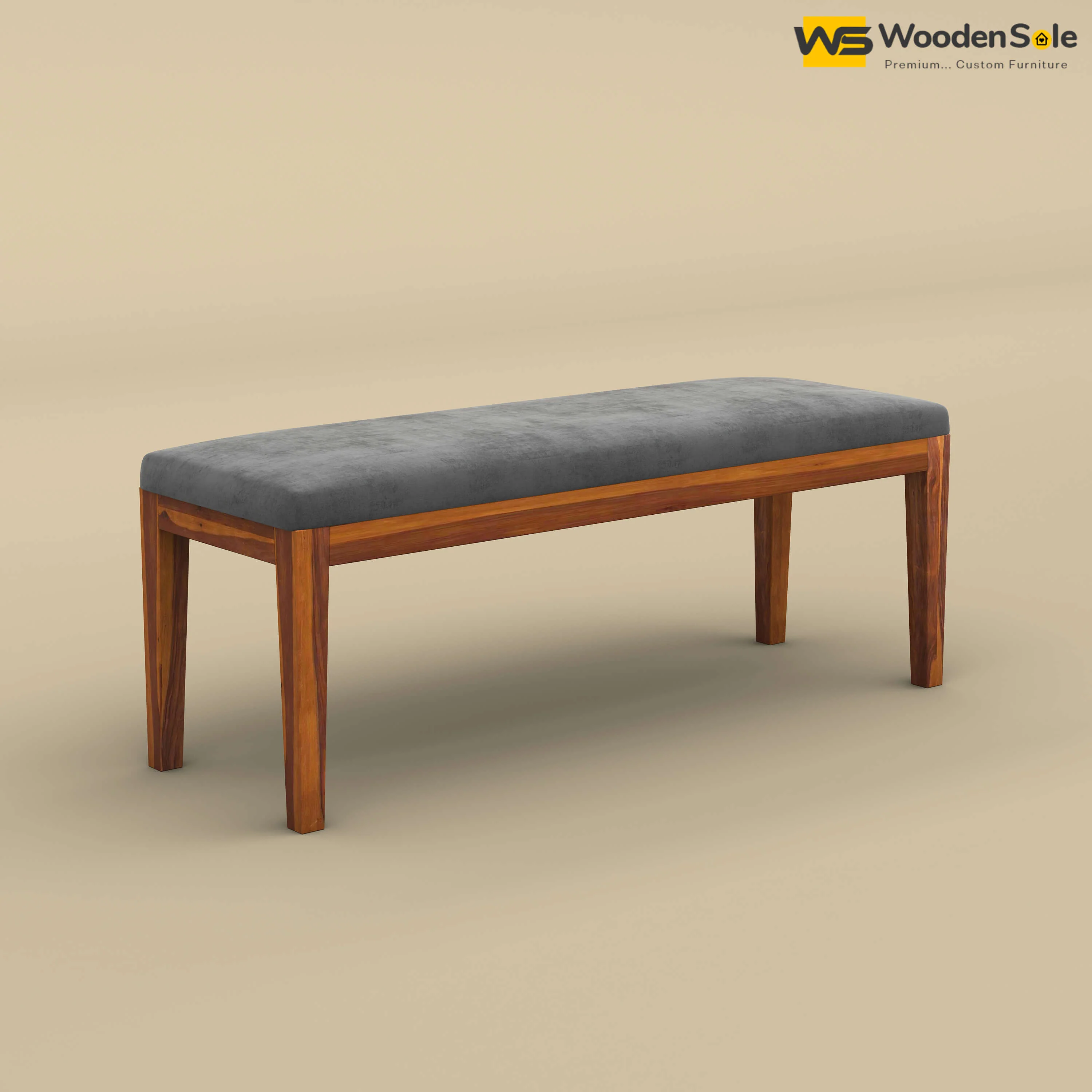Sheesham Wood Bench With Cushion (Honey Finish)