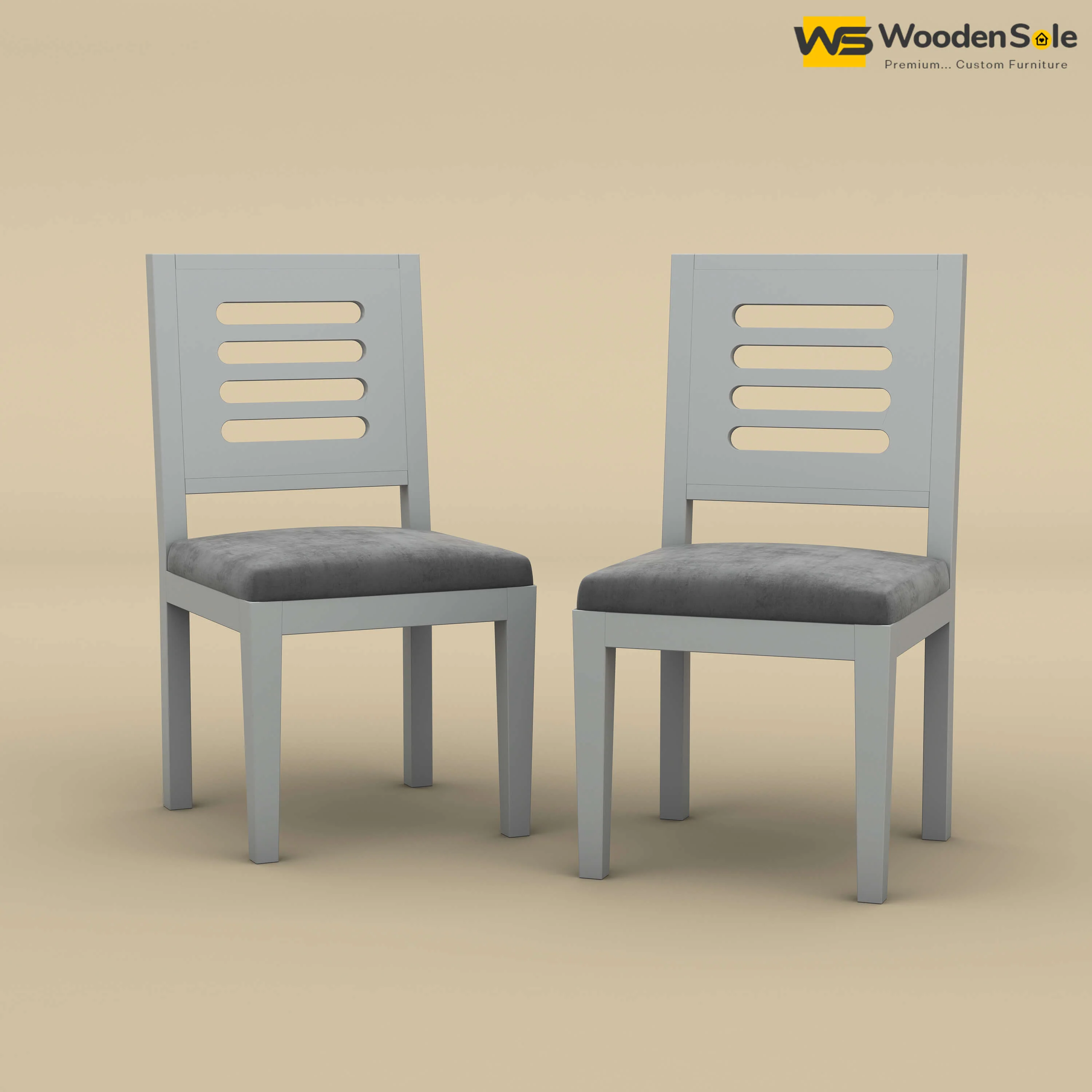 Sheesham Wood Dining Chair with Cushion - Set of 2 (Gray Finish)