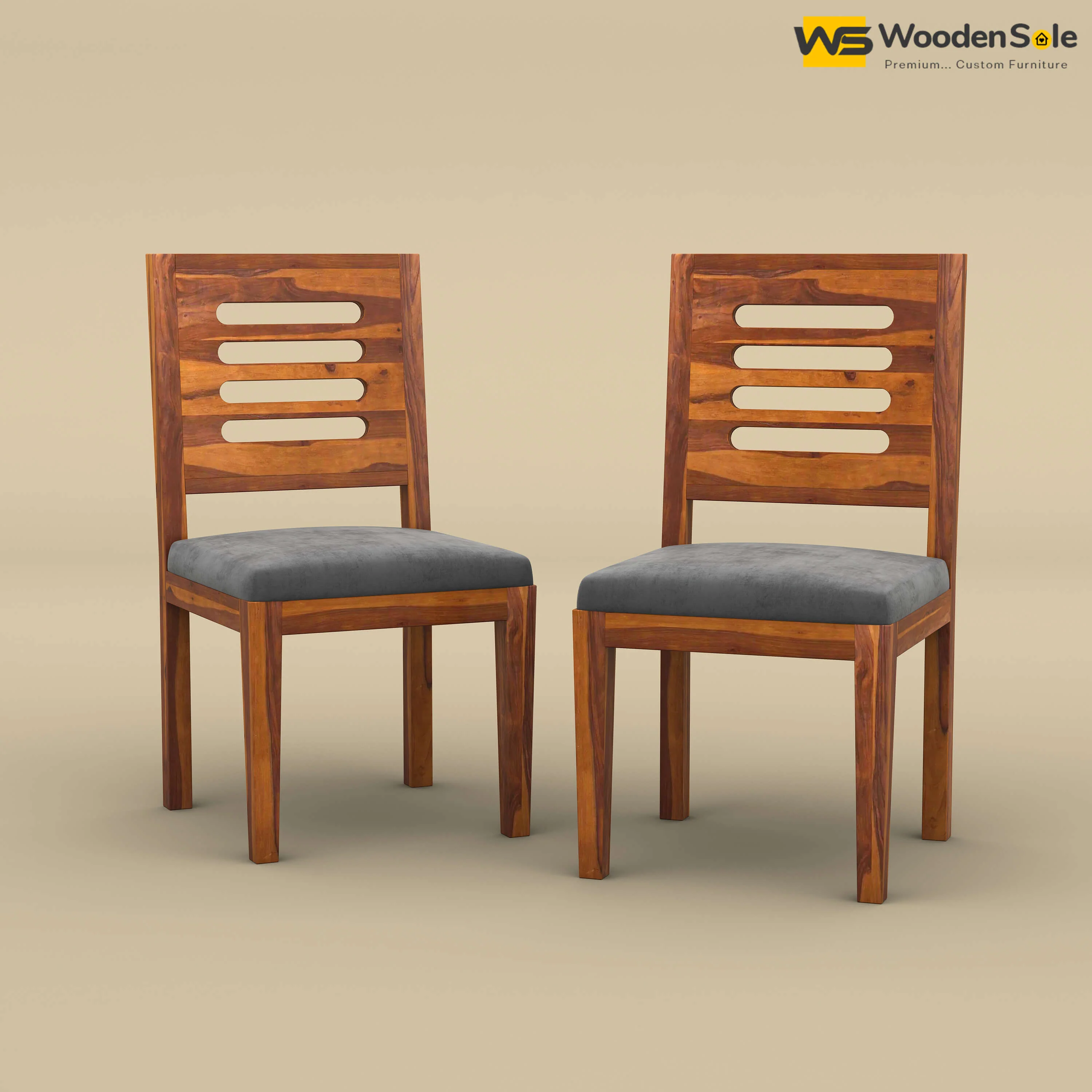 Sheesham Wood Dining Chair with Cushion - Set of 2 (Honey Finish)