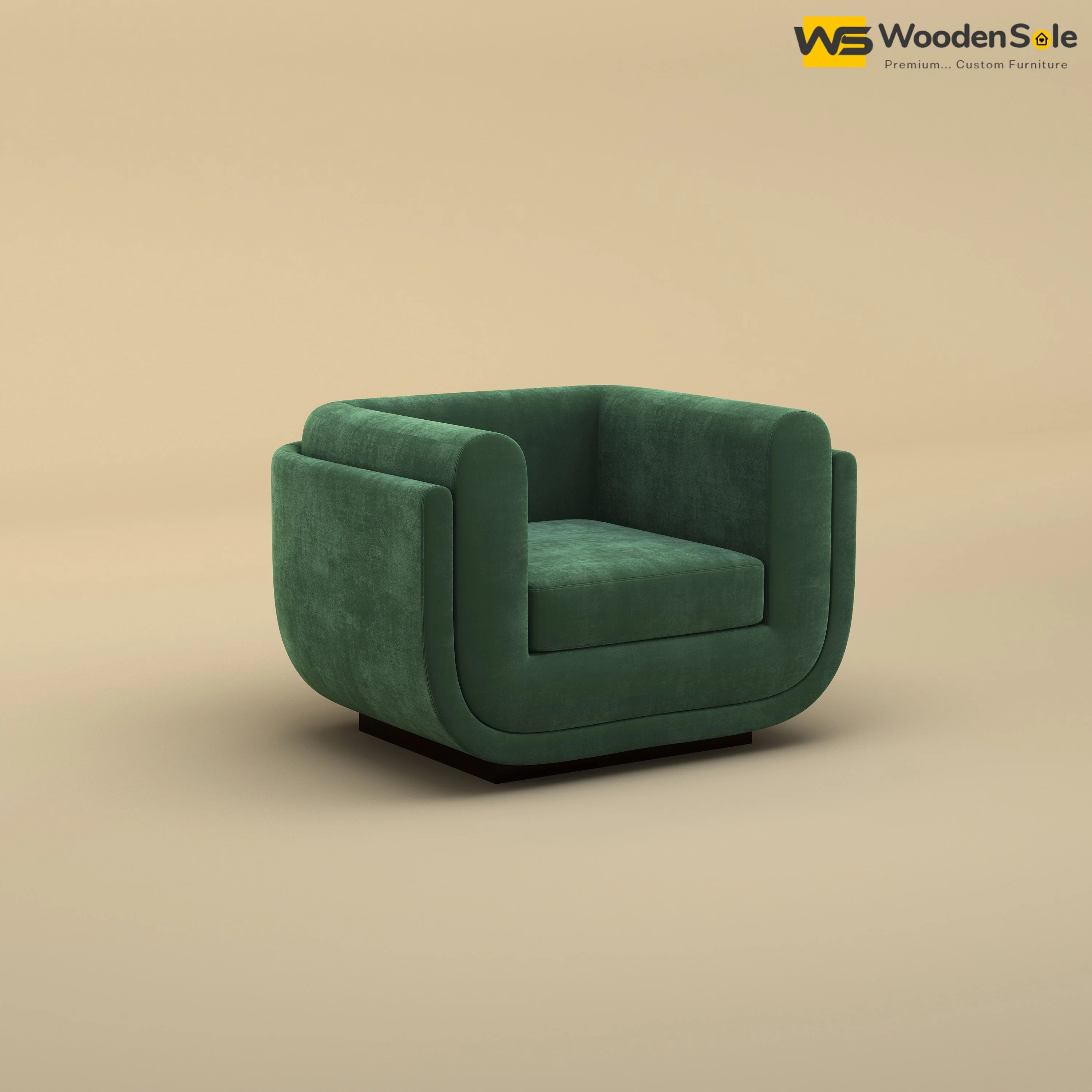 Vedant 1 Seater Fabric Sofa (Velvet, Forest Green)