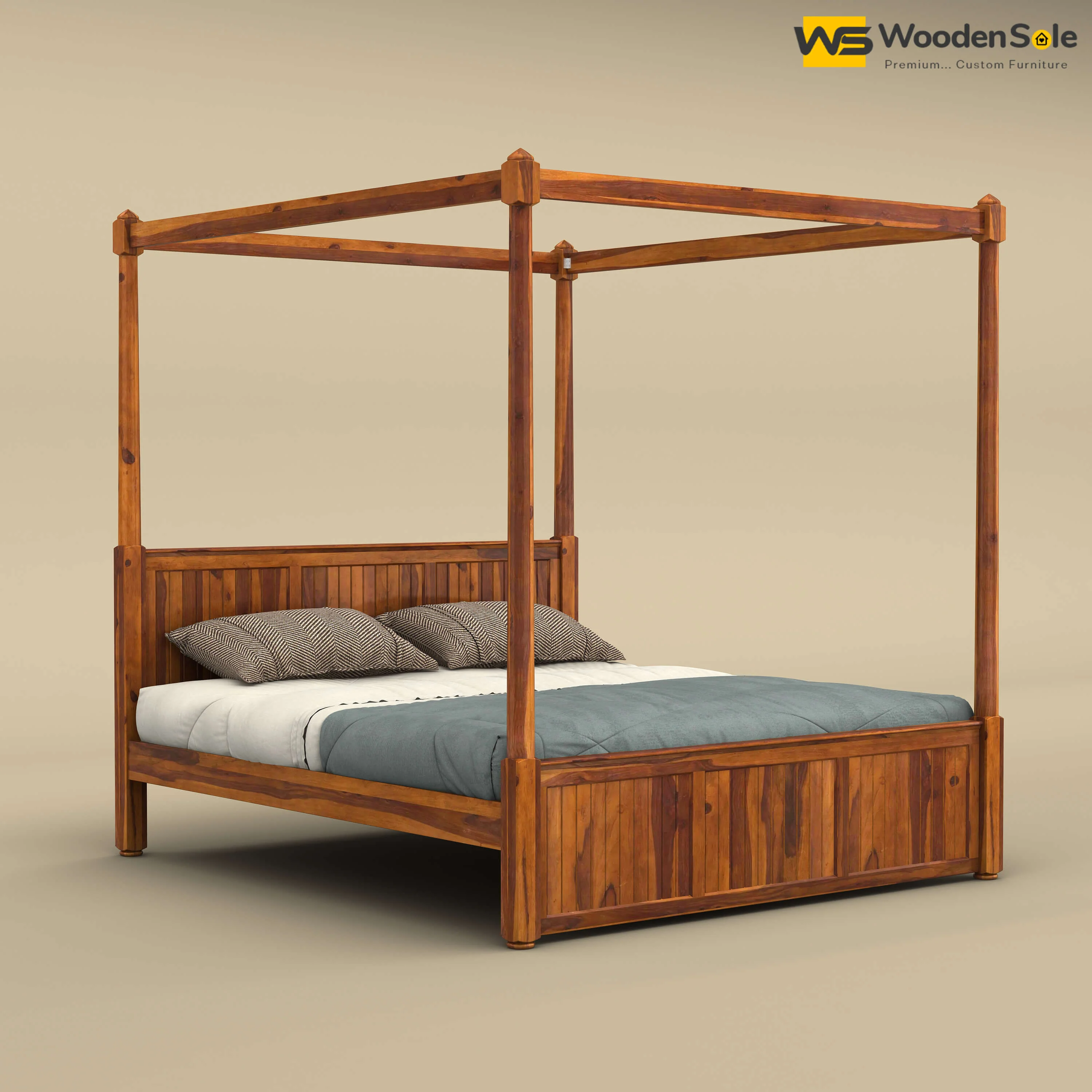 Angelo Poster Bed (Queen Size, Honey Finish)