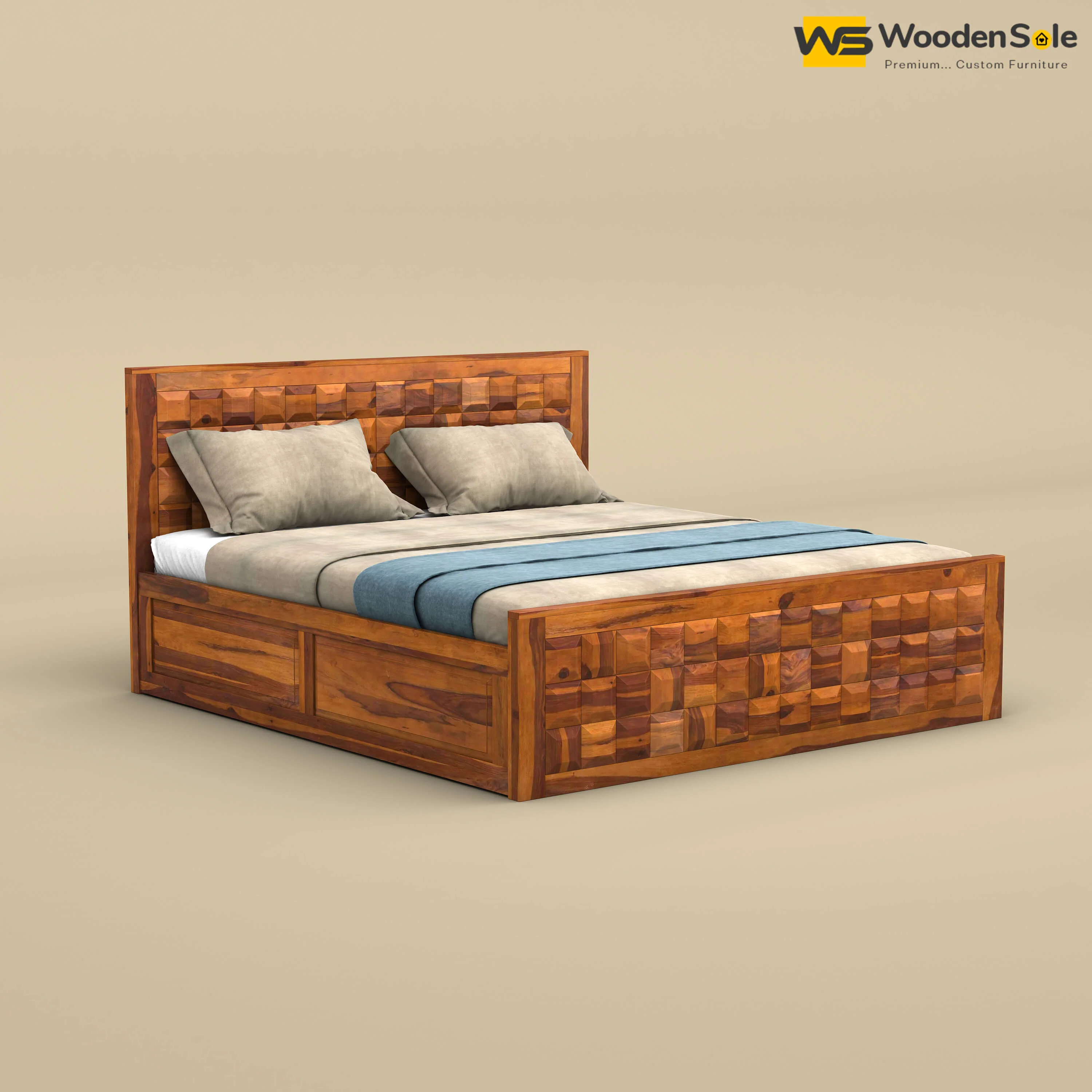 Diamond Box Storage Bed (King Size, Honey Finish)