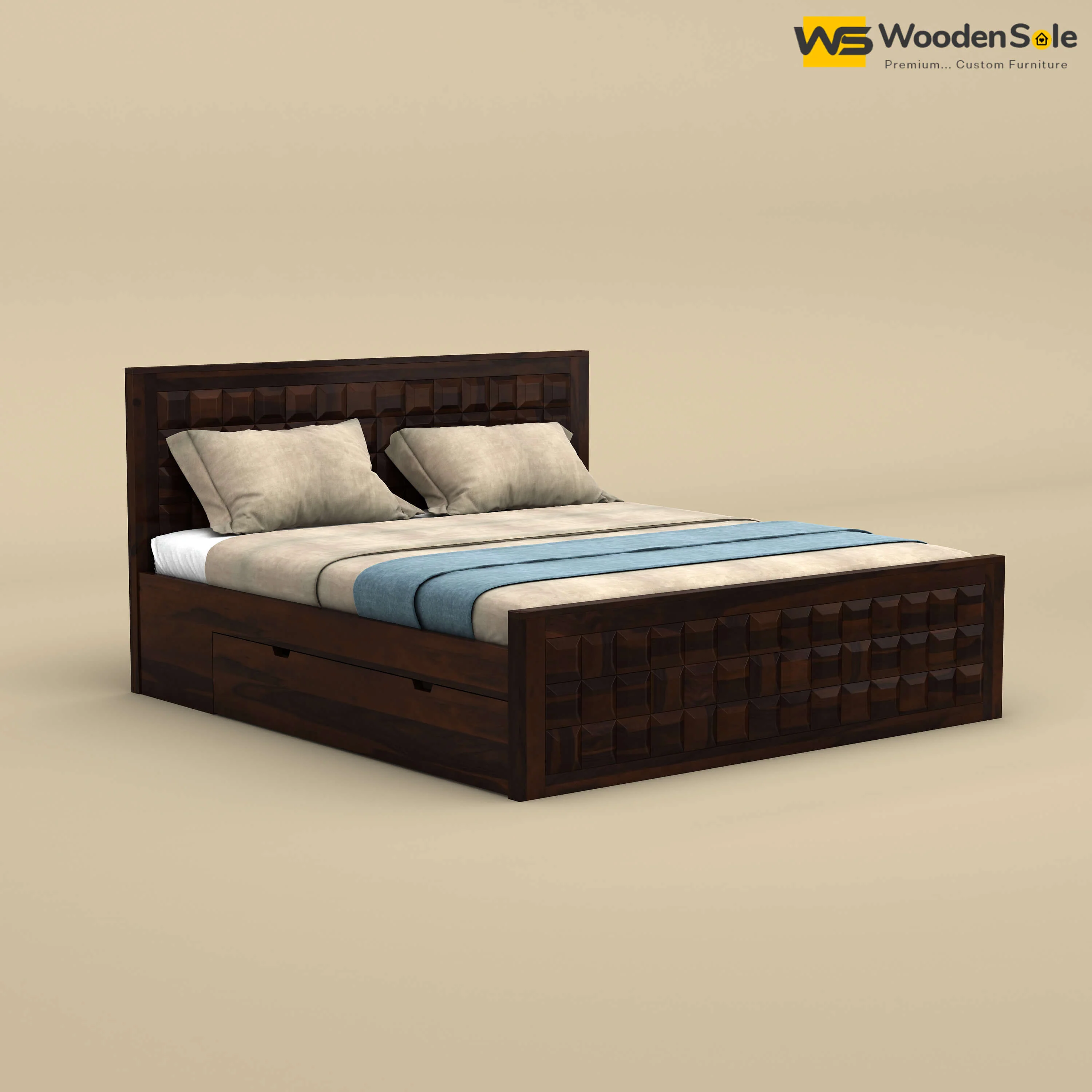 Diamond Drawer Storage Bed (Queen Size, Walnut Finish)