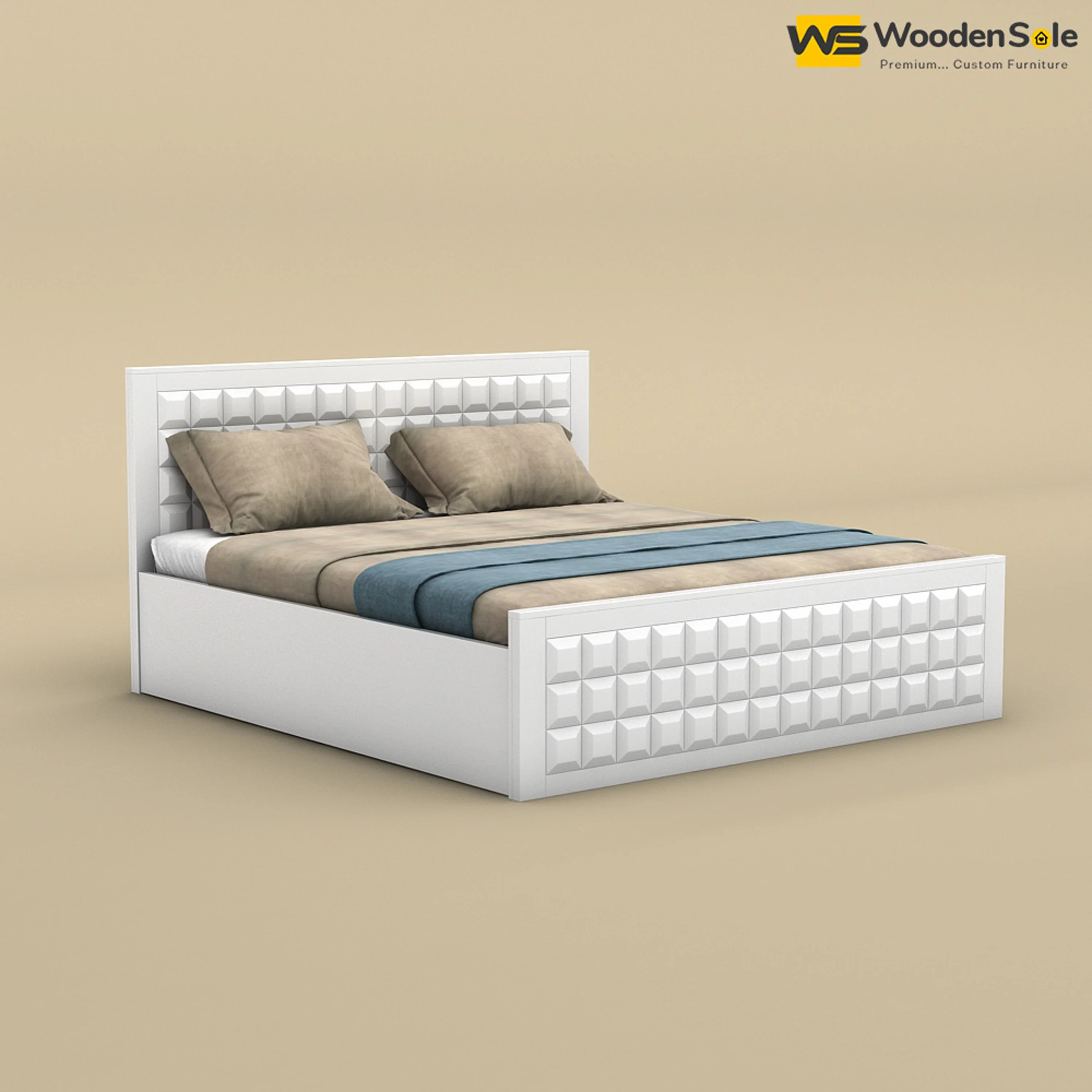 Diamond Hydraulic Storage Bed (King Size, White Finish)