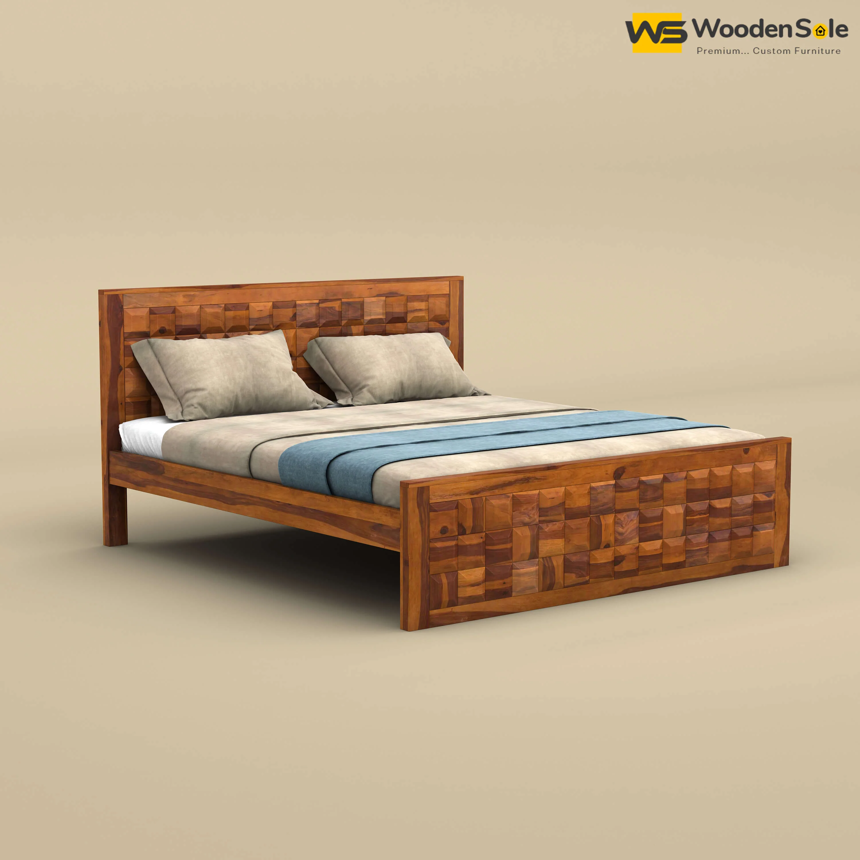 Diamond Without Storage Bed (Queen Size, Honey Finish)