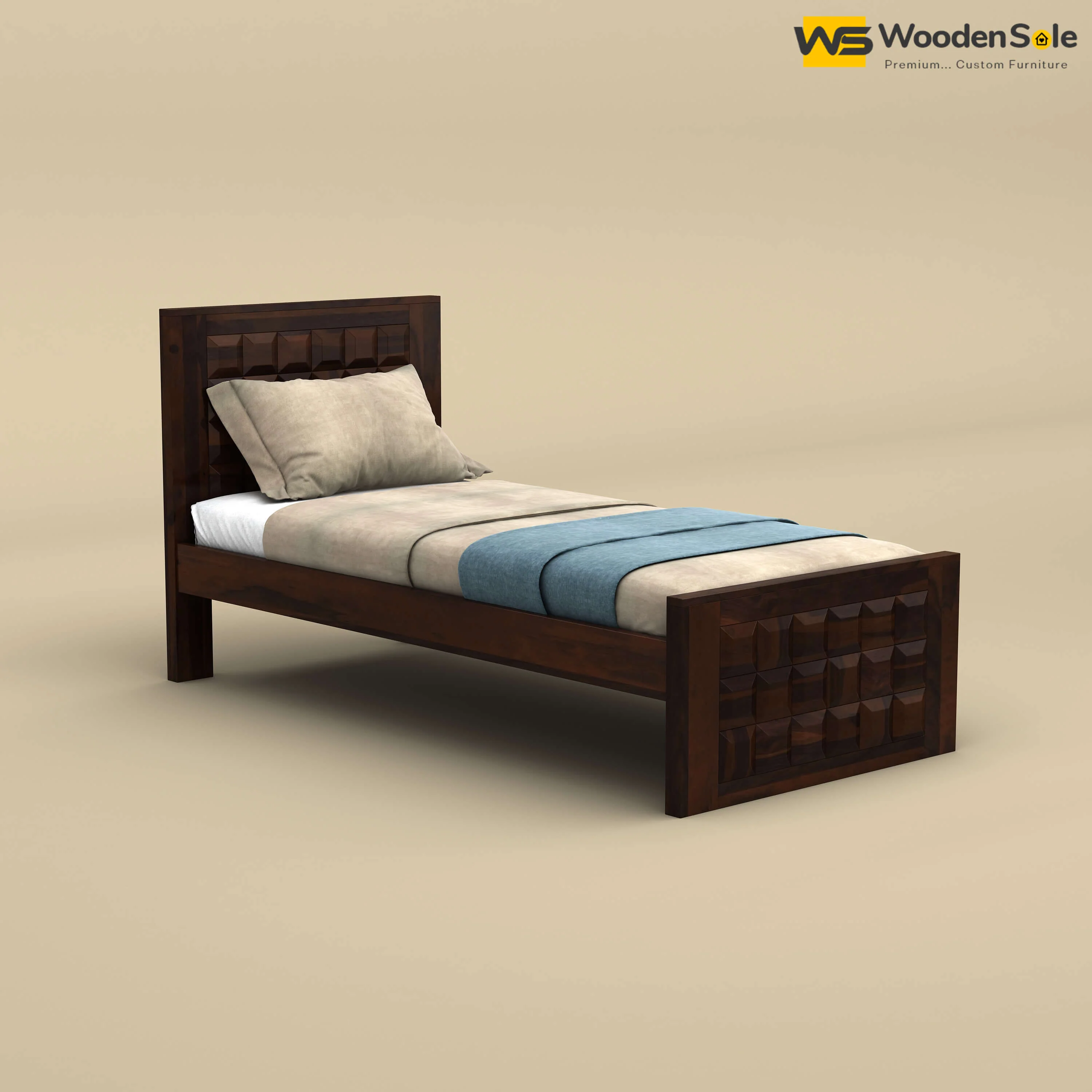 Diamond Without Storage Bed (Single, Walnut Finish)