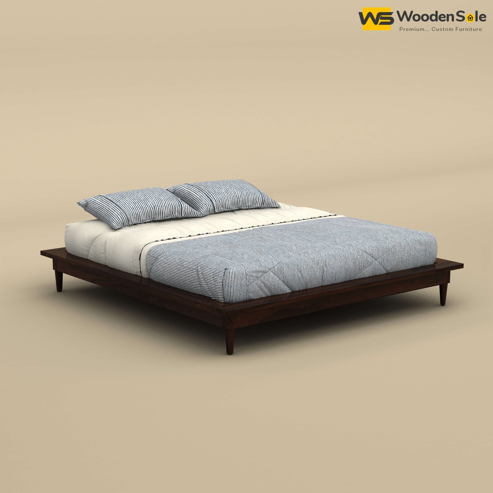 Floora Platform Bed (Queen Size, Walnut Finish)