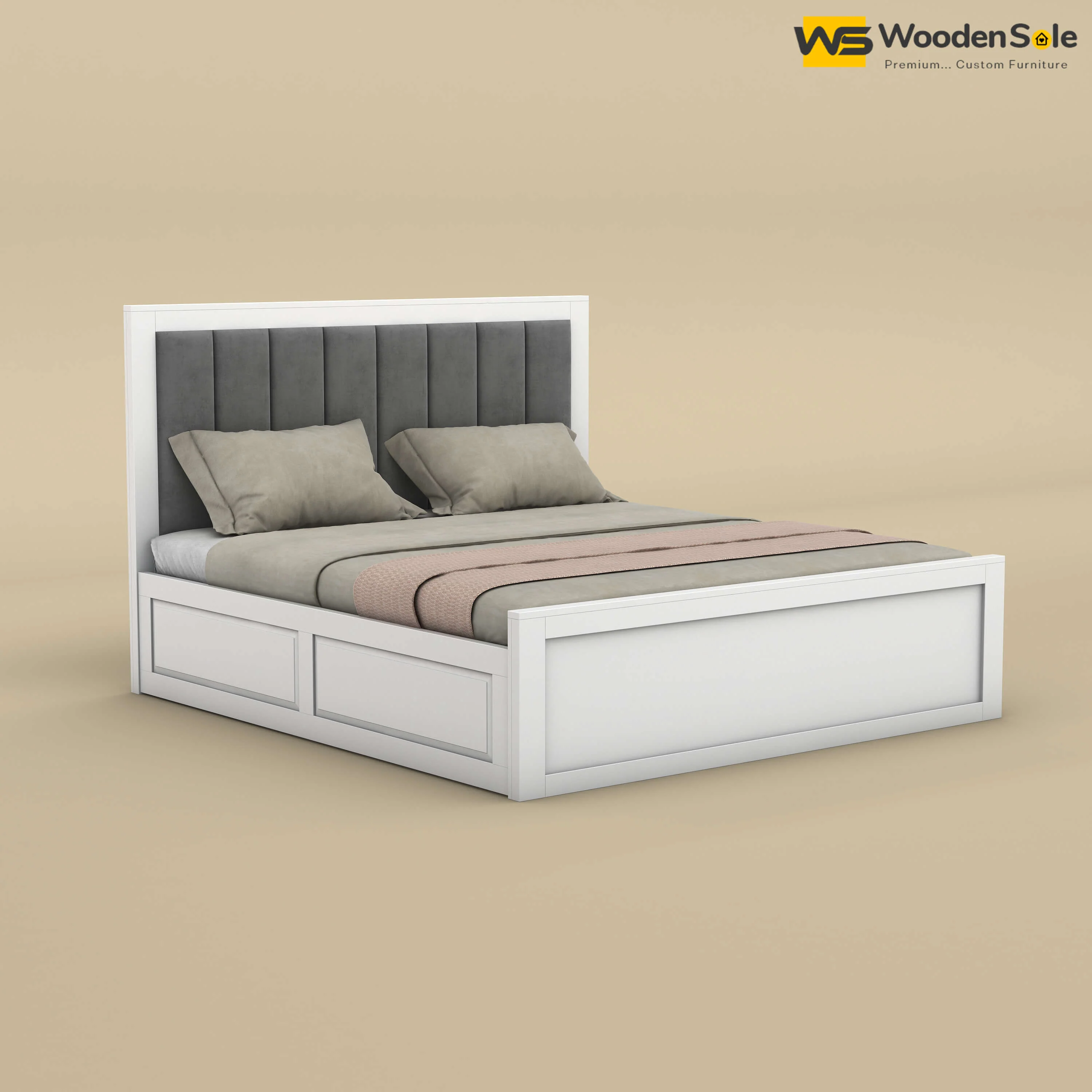 Hamza Box Storage Bed (King Size, White Finish)