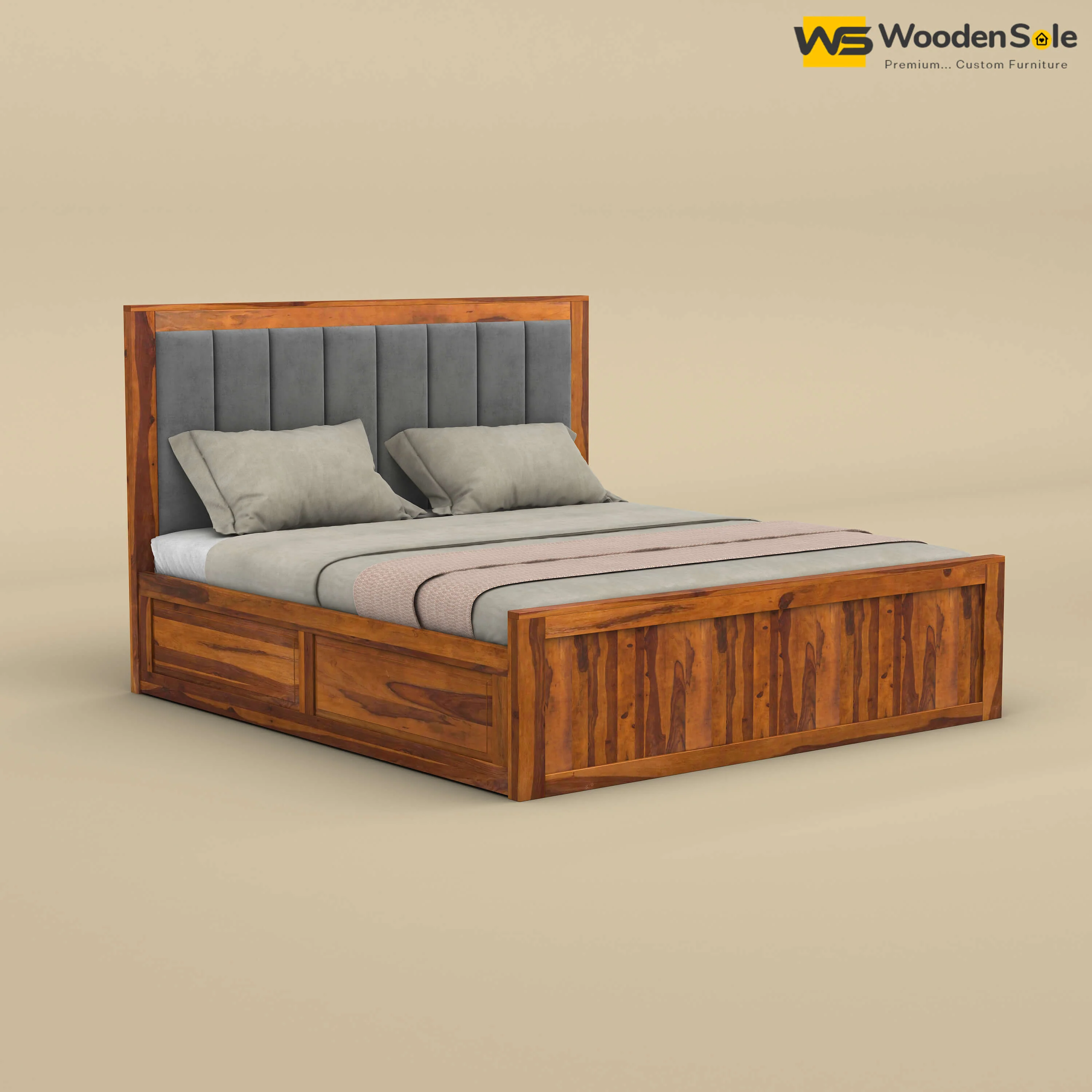 Hamza Box Storage Bed (Queen Size, Honey Finish)