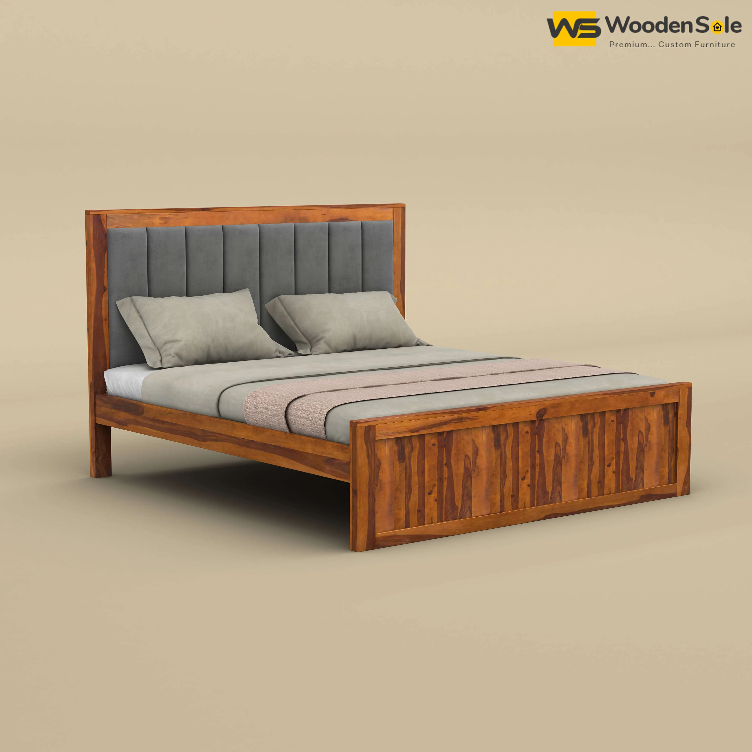 Hamza Without Storage Bed (Queen Size, Honey Finish)