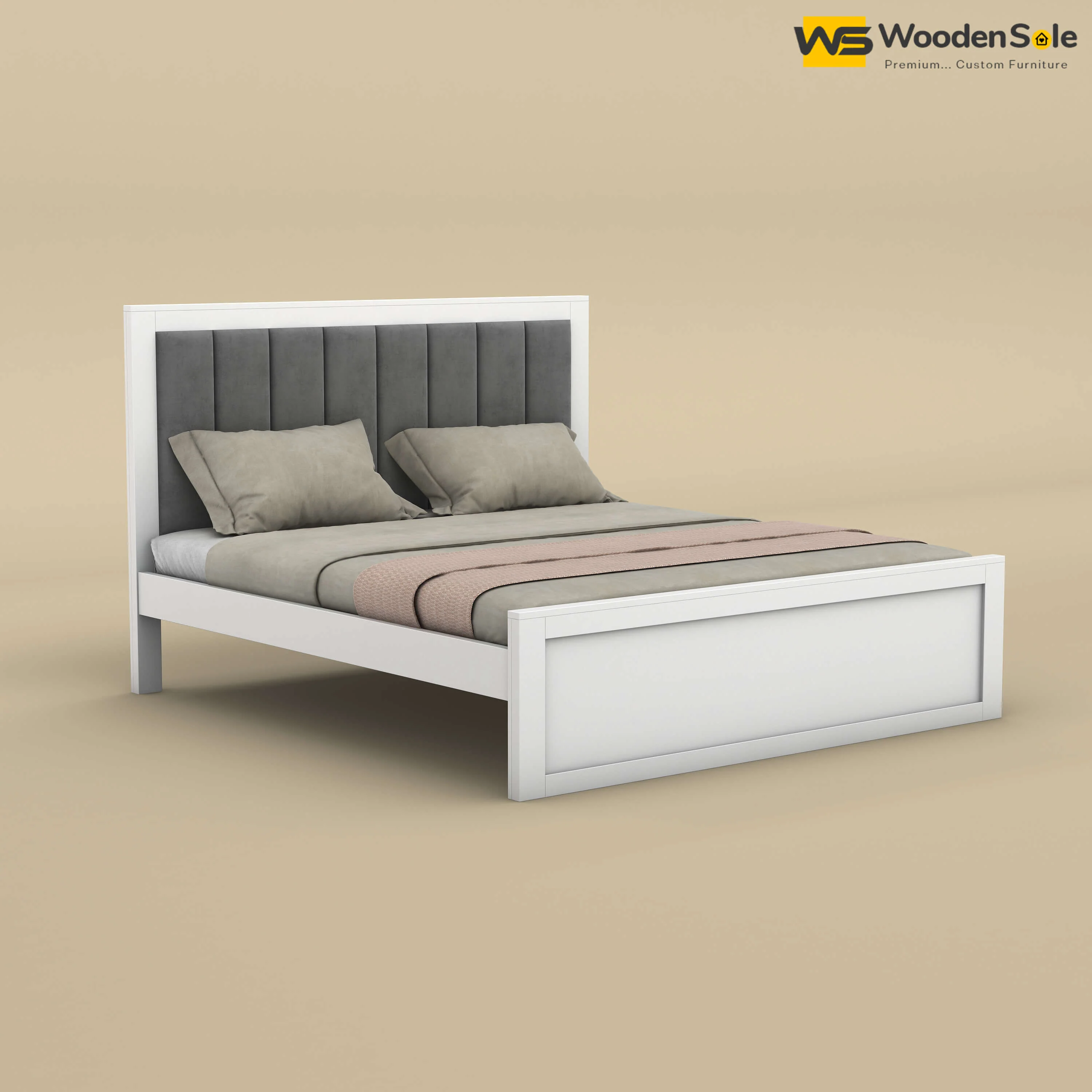 Hamza Without Storage Bed (Queen Size, White Finish)