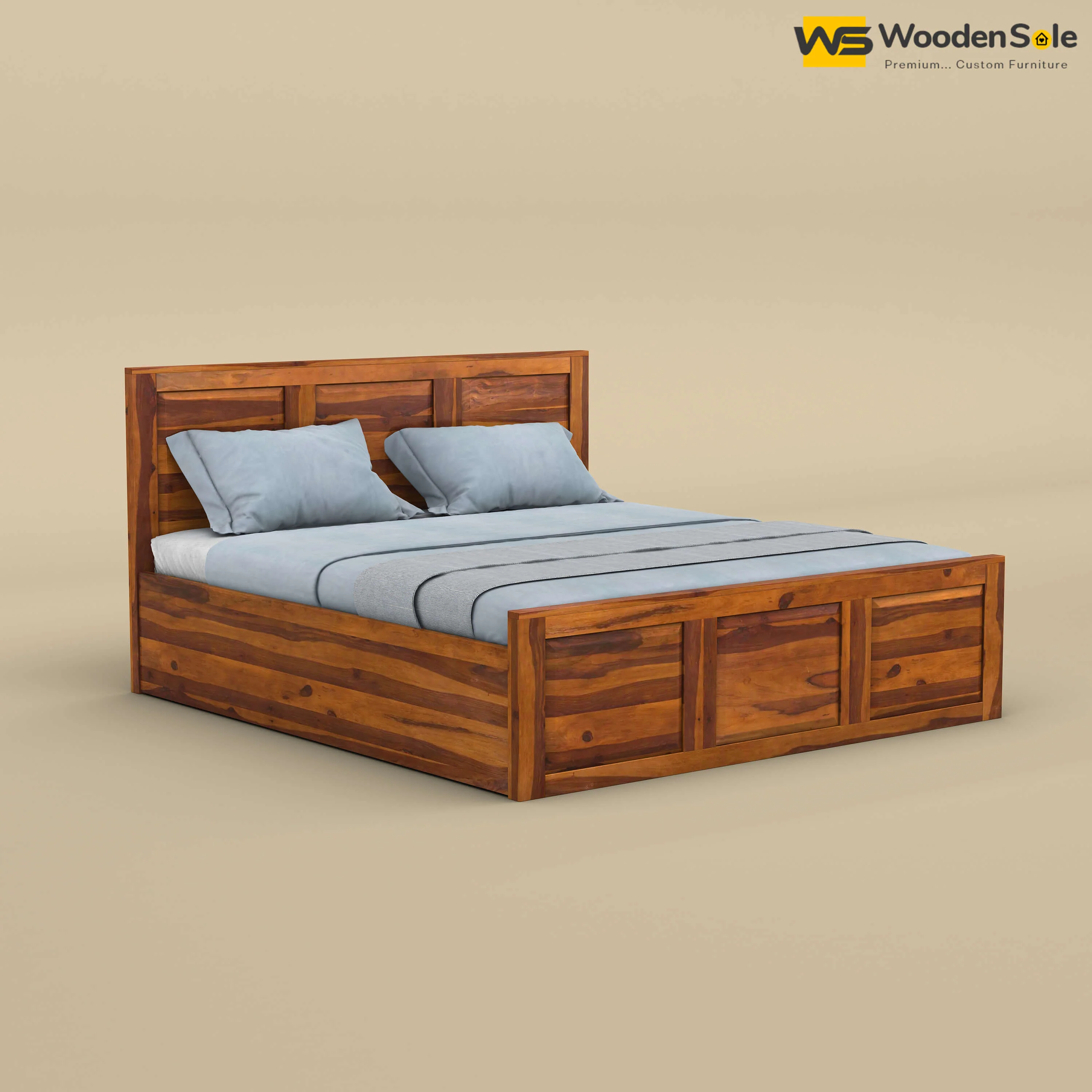 Big Diamond Hydraulic Storage Bed (Queen Size, Honey Finish)
