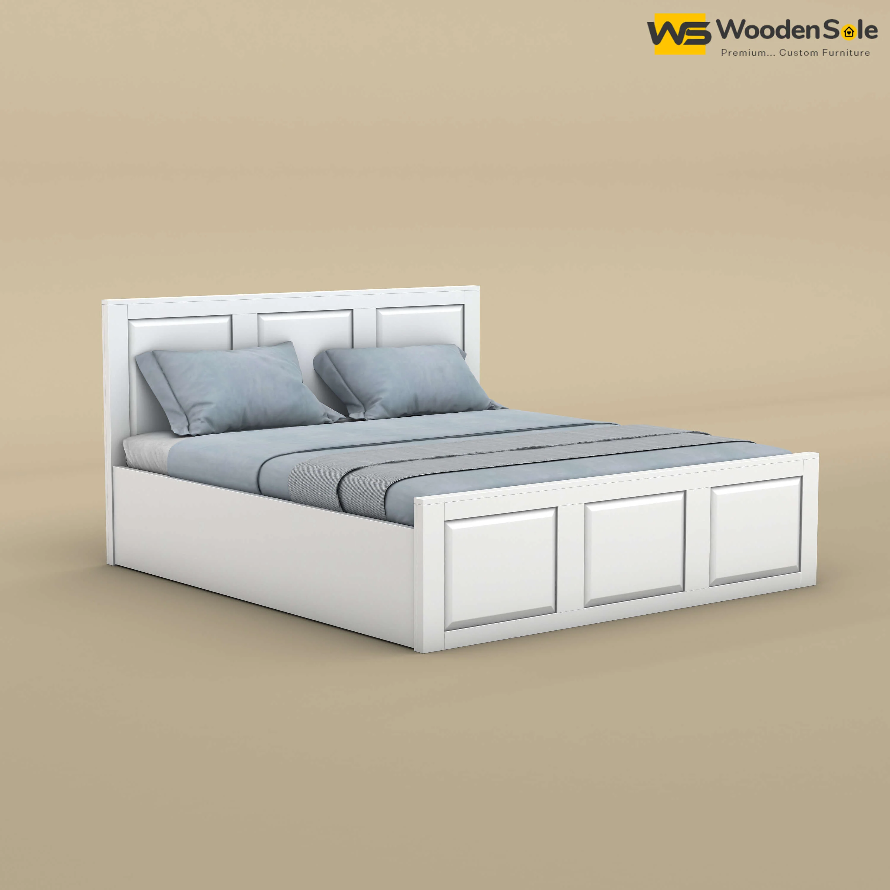 Big Diamond Hydraulic Storage Bed (Queen Size, White Finish)